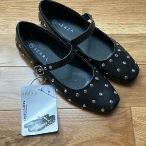 Serra Black Mary Jane Flats with Silver Studs